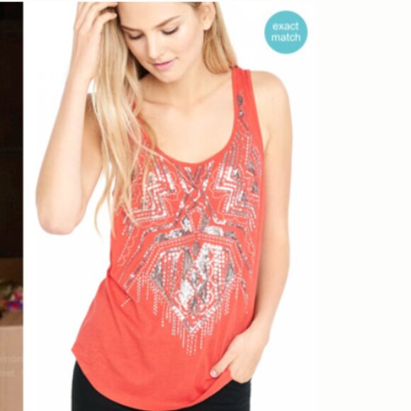 Express Embellished Silver Sequin Red Tank Top - Picture 4 of 15